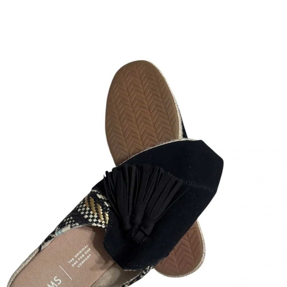 Toms Nova Espadrille Slides Black Suede Tassel Size 5.5 ws1